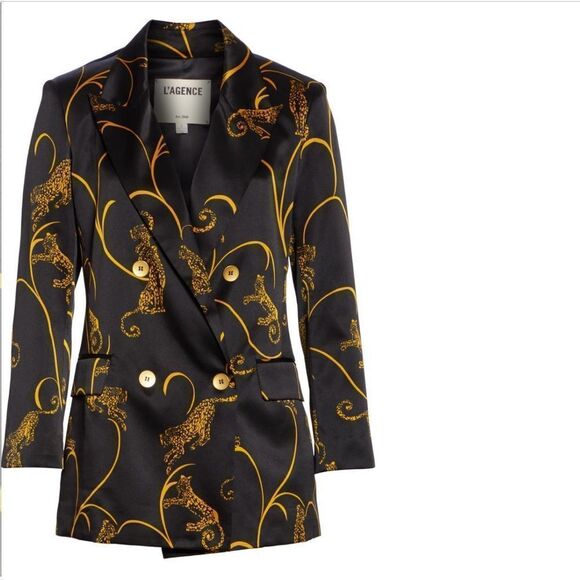 L'AGENCE Jackets & Blazers - (NWT) L’AGENCE Taryn Leopard Silk Blazer evening jacket black gold (Size 10)